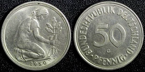 Germany-Federal Republic Copper-Nickel 1950 G 50 Pfennig Karlsruhe KM# 109.1 (2) - Picture 1 of 3