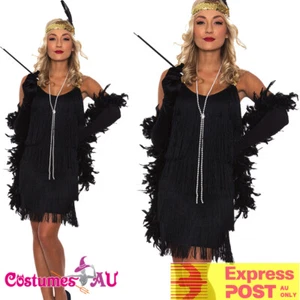 Deluxe Black 1920s 20s Gatsby Costume Flapper Charleston Roaring Fancy Dress - Picture 1 of 7