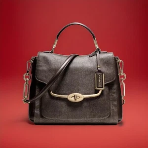 New Coach 26324 Madison Small Flap Satchel IN GLITTER LIZARD, Espresso/Gold - Picture 1 of 12
