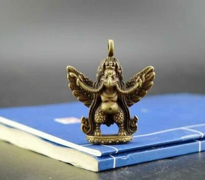 Ciondolo cinese antico ottone puro fortunato Garuda Dhwaja piccolo squisito - Foto 1 di 6