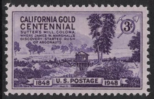 Scott 954- California Gold Centennial, Sutter's Mill- MNH 3c 1948- US mint stamp