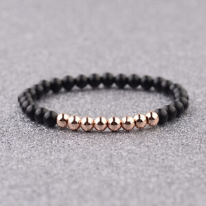 Women Men's Black Natural Stone 18K Copper Beaded Charm Couple Bracelets Gift