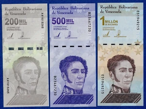 Juego de 3 billetes de Venezuela - 200000 500000 billetes de 1 millón de bolívares unc 2020 - Imagen 1 de 7