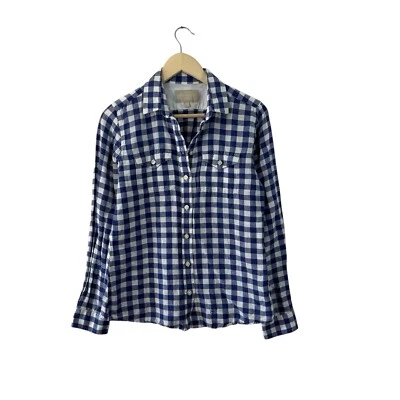 Camisa Banana Republic Pequeña Lino Algodón Botón Guinga Cuadros Mujer LEER Foto 1 de 4