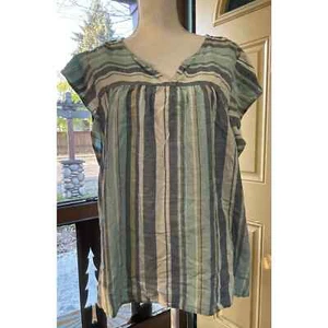 Knox Rose Blue Teal White Striped Cap Sleeve XXl Womens Top Romantic - Bild 1 von 3