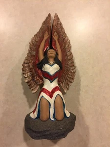 Native American Woman with Wings on Rock, Textured Clay Statue. Russ K., 1993 - Picture 1 of 1
