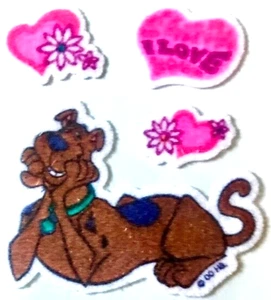 **VINTAGE** Fuzzy SCOOBY DOO I LOVE YOU Sandylion Stickers - Picture 1 of 1