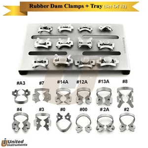12 Pcs Dental Restorative Clamps W/Tray Endo Brinker, Winged Rubber Dam Clamp CE - Picture 1 of 12