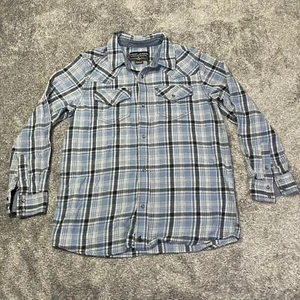 Cody James Western Pearl Snap Shirt Youth XL Blue/Black Windowpane Plaid Cowboy - Picture 1 of 11