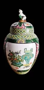 Asie chine pot couvert potiche céramique polychrome peint dragon fleurs vase - Bild 1 von 14