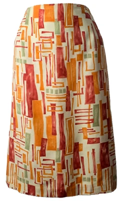 Falda Lápiz Talbots Hasta la Rodilla 14 Lana Forrada Seda Rojo Naranja Geométrica NUEVA Foto 1 de 4