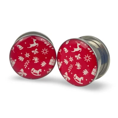 Pair of Screw on Christmas Themed Picture Plugs Style 5 gauges holiday - Image 1 of 4