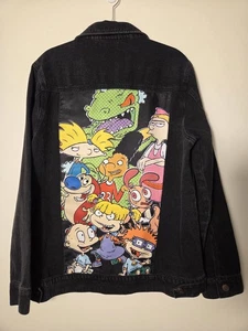 Vintage Nickelodeon Rugrats Denim 90s Trucker Jacket Black Gr. S Y2K Cartoons - Bild 1 von 9