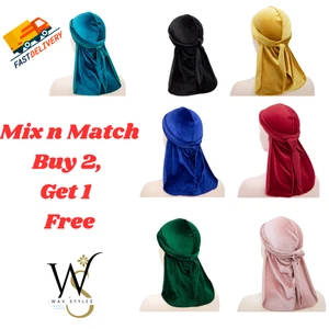 Lujo Terciopelo Durag Hombres Unisex Cola Larga Suave Durag Envolturas para la Cabeza 360 Ondas Gorra - Imagen 1 de 3
