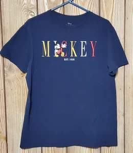 Disney Mickey Mouse T-Shirt Women's Large Navy Blue Spell Out Colorful Cotton - Picture 1 of 7