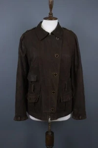 WEEKEND MAX MARA Brown Long Sleeve Leather Zip Button Lined Jacket Size 12 - Picture 1 of 19