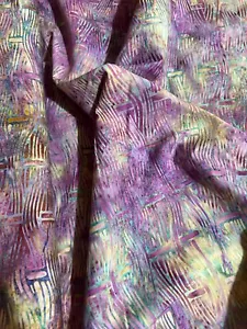 Wave lines - Purple, Aqua, Yellow - Batik COTTON WOVEN FABRIC - Picture 1 of 1