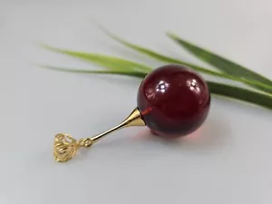 Collana in argento sterling placcato oro con ciondolo sfera ambra rossa perle ambra rotonde - Foto 1 di 6