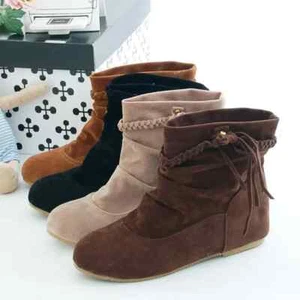 Custom Women Boots Tassel Flat Ladies Ankle Boots Hidden Wedges Shoes - Picture 1 of 21