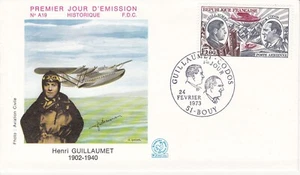 Enveloppe 1er jour A19 1973 Avion Henri Guillaumet Pionniers de l'Aéropostale - Picture 1 of 2