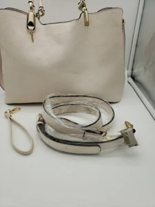 ELFENBEIN DAMEN TASCHE UMHÄNGETASCHE SCHULTER DOPPELGRIFFE HANDGELENKRIEMEN NEU! - Bild 1 von 10