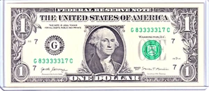 2017 $1 banconota della Federal Reserve UNC fantasiosa quasi solida serie 5 cifre #g833317c - Foto 1 di 2