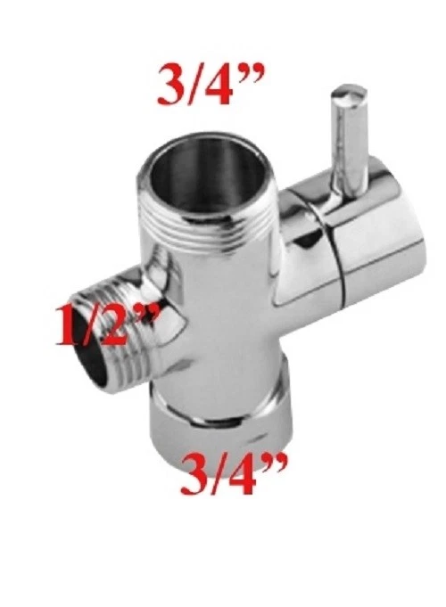 Shower Diverter 3/4" 1/2" BSP for Valve Mixer Rigid Riser Chrome Brass T-adapter