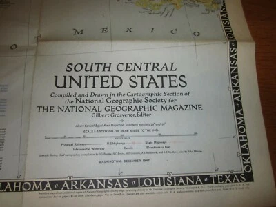 SOUTH CENTRAL UNITED STATES Map - Dec 1947 - National Geographic Magazine - Image 1 of 3