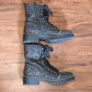 Portland Damen Glitzer Schnürstiefel Kampfstiefel Private Moto Perlenbesatz Größe 7,5M - Bild 1 von 15