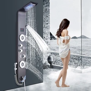 Rubinetto doccia bagno set doccia pannello doccia vasca doccetta nero - Foto 1 di 12