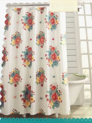 THE PIONEER WOMAN 72” BREEZY BLOSSOM Dainty Applique Dots Accent Shower Curtain - Image 1 of 4