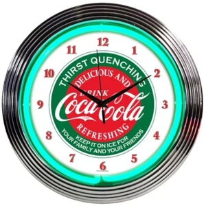Neonetics 15" Coca Cola Evergreen Wall Mount Light Up Neon Clock Sign - Picture 1 of 2
