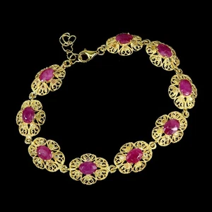 925 Sterling Silver Bracelet Oval Ruby 7x5mm Sapphire Natural Gemstone Jewelry - Picture 1 of 14