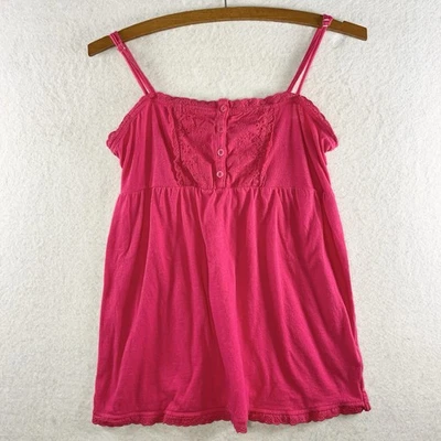 Camiseta sin mangas Arizona para mujer Y2K Babydoll Cami talla M rosa ojales encaje ribete preppy Foto 1 de 4