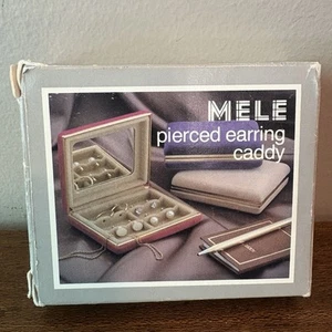 Pequeño carrito de pendientes perforados de terciopelo rojo Mele vintage con espejo estuche de joyería raro - Imagen 1 de 7