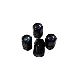 For Volvo Premium Black Aluminum Valve Stem Cap Blue Silver Gloss Ctr NEW - Picture 1 of 1