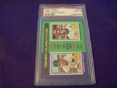 1975 TOPPS #206 1968 MVP'S COM DENNY MCLAIN E BOB GIBSON PSA 9 - Imagem 1 de 2