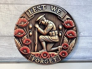 Lest We Forget Remembrance Metal Wall Sign: Poppy WW1 WW2 Armed Forces (B - Picture 1 of 10