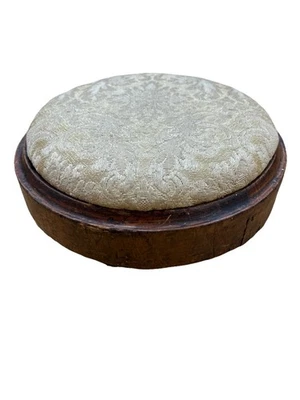 Antique Victorian? Wooden 10.5" Circular Floral Foot Stool 3 Wooden Ball Feet - Image 1 of 4