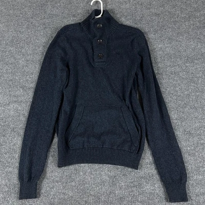 Suéter Abercrombie & Fitch Para Hombre Mediano Azul Marino Simulado Cuello Botón Bolsa Bolsillo Foto 1 de 4