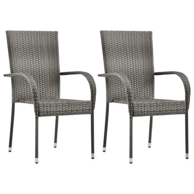 Dining Chair Set of 2 Grey Poly Rattan Standard Stackable - Image 1 of 4