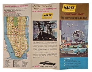 Mapa de recuerdo vintage de la Feria Mundial de Nueva York 1964-1965 HERTZ RENT-A-CAR - Imagen 1 de 3