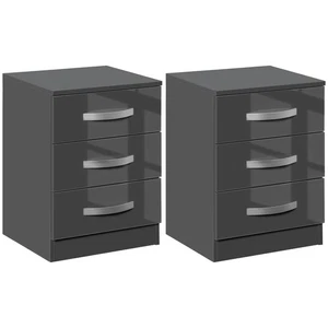 HOMCOM Comodino Moderno Set 2 Pezzi con 3 Cassetti in Truciolato Grigio - Foto 1 di 10
