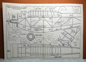 NORTH AMERICAN ATTACK BALSA FREE FLIGHT MODEL AIRPLANE PLANS 28" WINGSPAN - Picture 1 of 2