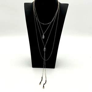 Charming Charlie Multi Strand Necklace 36" Y Drop Gold Tone Purple Faceted Bead - Picture 1 of 19