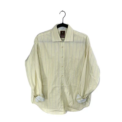 Camisa masculina Tailorbyrd listrada amarela manga longa punho flip botão para cima tamanho XL EXCELENTE ESTADO USADO - Imagem 1 de 4
