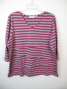 D & Co Tunic Size 1X Gray Purple Stripe V Neck 3/4 Sl Stretch Top B-72 FF - Picture 1 of 6