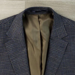 Enzo Sport Coat Men's 46L Slim Fit Blue Tan Check Plaid Two Button Double Vented - Picture 1 of 16