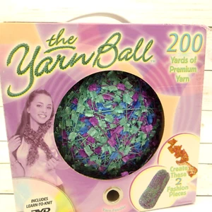 THE YARN BALL 200 yds Premium Blue Green Purple Polyester Yarn Learn to Knit DVD - Picture 1 of 8