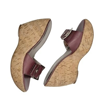 Chocolat Blu Size 8 Brick Red Patent Leather Cork Platform Wedge Sandal Slides - Image 1 of 4